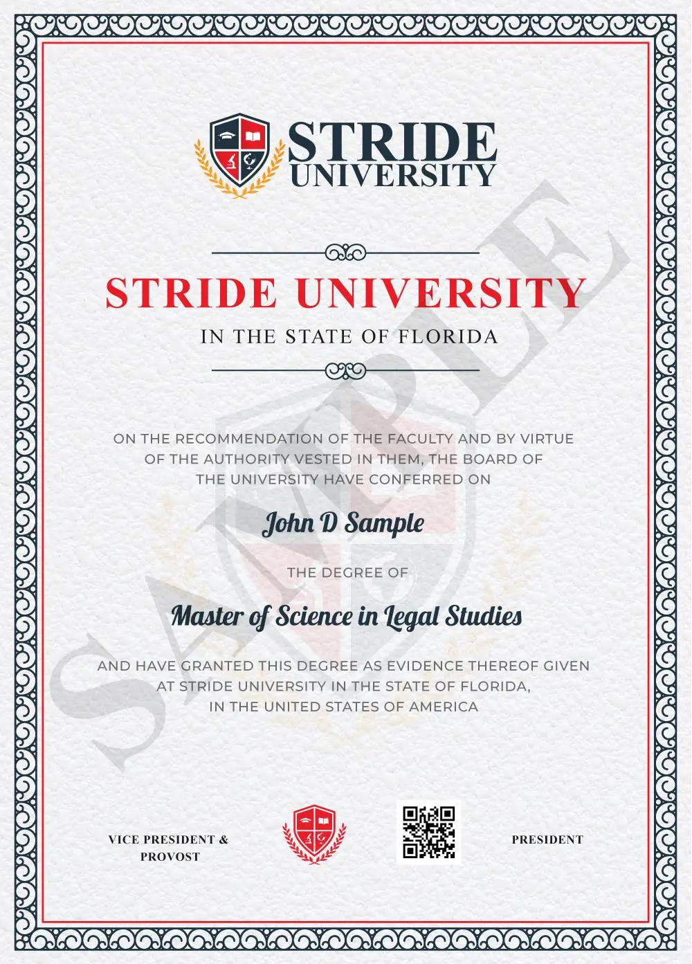 Master of Science in Legal Studies Sample